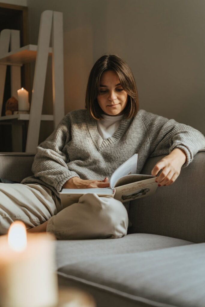 a woman reading a book