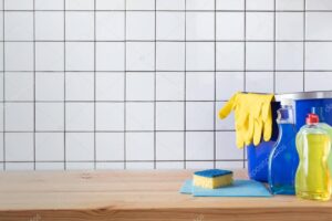 cleaning products and bucket