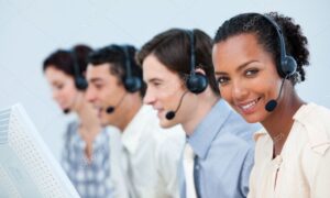 Multi-ethnic business using headset