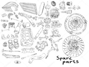 Big set of painted aftermarket spare parts for cars