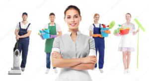 Chambermaid and professional team of cleaning service