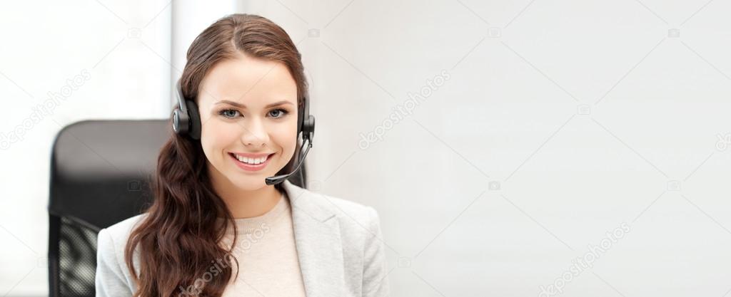 helpline operator with laptop computer