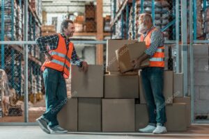 warehouse workers with boxes