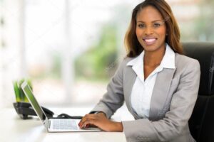 young african american businesswoman using computer